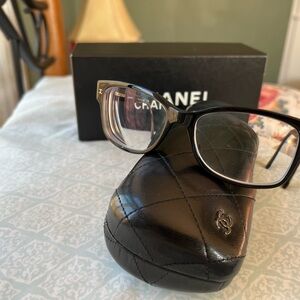 CHANEL Black and Clear Glasses with Quilted Case